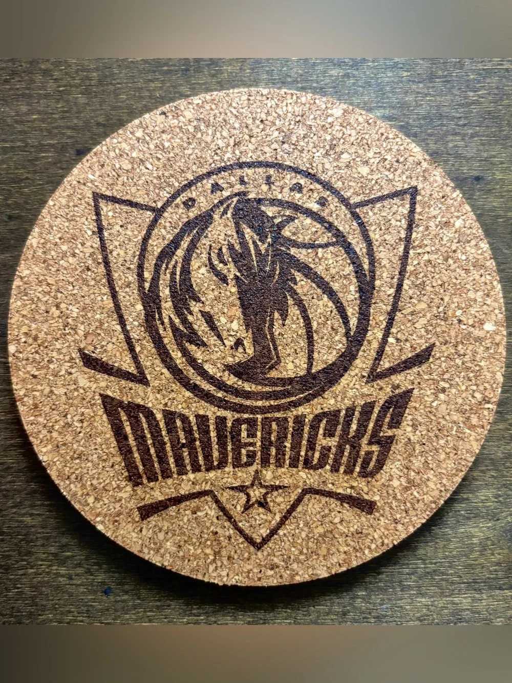 Dallas Mavericks Logo Laser Engraved Cork Coaster